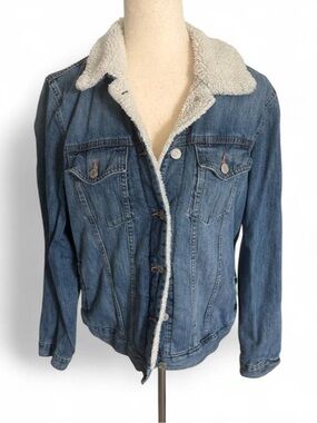 GAP Sherpa Lined Denim Trucker Blue Jean Jacket Women’s XL Blue Y2K Western